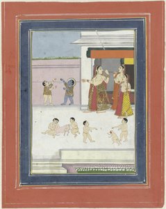 Krishna ile oynayan üç kadın ve çocuk by Anonymous