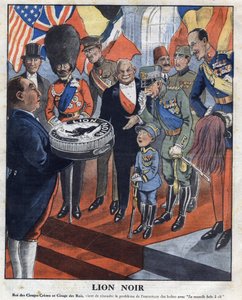 Parlatma “Black Lion” için reklam, “King of Shine Creme ve Shine of Kings”, “Yeni anahtar kutusu” ile kutuları açma sorununu az önce çözdü. Soldan sağa görebiliyoruz: ABD Başkanı Calvin Coolidge (1872-1933), Kral V. George (1865) by Anonymous Anonymous