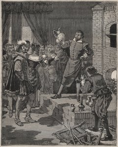 Fransız muzaffer seramikçi Bernard Palissy (1510-1589), ilk emaye parçalarını fırından çıkarıyor. Adolphe BITARD
