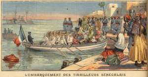 Senegalli biniciler eşleriyle birlikte yatılı. 22.03.1908 tarihli “Le Petite Parisien” gazetesinden gravür. Özel koleksiyon. by Anonymous Anonymous