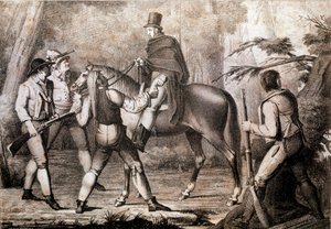Bir atlı gezgine saldıran haydutlar 19. yüzyıl Yazdır Özel Koleksiyon by Anonymous Anonymous
