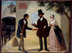 Bir çifte hizmetlerini sunan Parisli bir arabacı, kabare işareti “” Au coc fidele”. 19. yüzyılın anonim tablosu. Güneş. 0,64x0,84 m Paris, Musee Carnavalet by Anonymous Anonymous