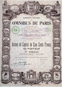 Paris otobüsünde 500 Franklık sermaye payı, 20. yüzyıl Coll. Paylaş by Anonymous Anonymous