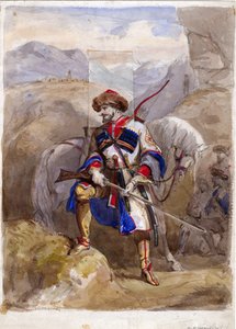Şamil ve İmam Şamil - İmam Şamil (1797-1871) - Anonim - 1854 - Kağıt üzerine suluboya - 32x23 - Özel Koleksiyon by Anonymous Anonymous