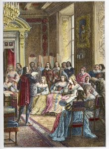 Corneille, Polyeucte trajedisini Hotel de Rambouillet'te Catherine de Vivonne, Marquise de Rambouillet'in önünde ve Kilise'nin atlıları ve adamlarının huzurunda okuyor (Bossuet de Mavi Oda'nın müdavimlerinden biriydi) - Pierre by Anonymous Anonymous