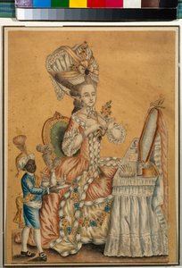 Siyah Bir Çocukla Tuvalette Kadın - Anonim çalışma, 1770 dolaylarında kağıt üzerine suluboya (29.2 x 21.2 cm) - Devlet Tretyakov Galerisi, Moskova by Anonymous Anonymous