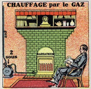 Evsel ısıtma: gazlı ısıtma. 1925'ten anonim illüstrasyon. Özel koleksiyon. by Anonymous Anonymous