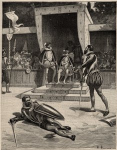 Francois de Vivonne de la Chataigneraie ile Guy de Chabot arasındaki düello, Baron de Jarnac Saint Germain en Laye, Fransa 10 Temmuz by Anonymous Anonymous