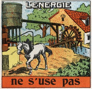 Enerji tükenmez: at bir manege bağlanır ve bir rezervuardaki suyu duyar. 1925