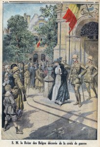 Birinci Dünya Savaşı 1914-1918 (14-18 Savaşı). Majesteleri Belçika Kraliçesi Elisabeth de Baviere (1876-1965) savaş haçı ile ödüllendirildi. "Le Petite Journal"da by Anonymous Anonymous