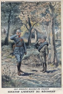 Birinci Dünya Savaşı 1914-1918 (14-18 Savaşı). Bir Fransız ordusu alayında genç Rus askeri Ignatof. 21/05/1916 tarihli “Le Petité Journal”da. Özel koleksiyon by Anonymous Anonymous