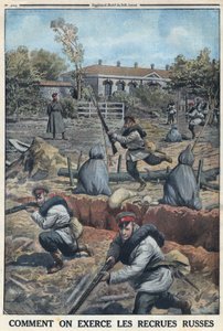 Birinci Dünya Savaşı 1914-1918 (14-18 Savaşı). Rus ordusu tarafından işe alınan genç askerlerin eğitimi. 30/04/1916 tarihli “Le Petite Journal”da. Özel koleksiyon by Anonymous Anonymous