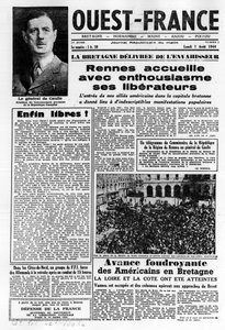 Batı Fransa'nın 7 Ağustos 1944 tarihli ilk sayısı: Fransa'nın batısındaki La La La La Liberation ve General de Gaulle - fotoğraf, BN by Anonymous Anonymous