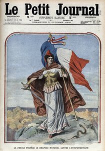 Fransa (Marianne), ulusal bayrağı vatanseverlik karşıtlığına karşı koruyor - Ekim 1909 tarihli “” Le Petit Journal” by Anonymous Anonymous