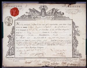 Fransız Devrimi: Cambrai bölgesi tugayından bir teğmenin 5 Prairial yıl IV (24/05/1796) tarihli askeri kalabalık resmi belgesi. Nord Lille Bölüm Arşivleri by Anonymous Anonymous