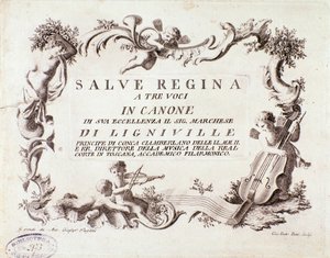 Ligneville markisi tarafından üç ses için Salve regina ilahisinin bir müzik notasının ön yüzü (1768) by Anonymous Anonymous