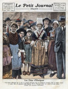 Huelgoat, bölgesel geleneklerin canlanması lehine bir girişim vesilesiyle geleneksel Breton kostümü içinde ziyafet çekiyor. 09/10/1921 tarihli “Le petit dergi şanlı””dan alınan resim. Özel koleksiyon by Anonymous Anonymous