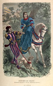 15. yüzyılda av kostümleri, yaveriyle genç binici kadın - özel koleksiyon by Anonymous Anonymous