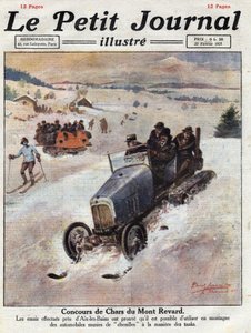 Dağlarda arabalarda yenilik, tekerleklere raylar yerleştirildi, bozulmalar önlendi. 27/02/1921 tarihli “Le petit Journal”dan alınan resim. Özel koleksiyon by Anonymous Anonymous