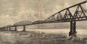 Calais ve Folkestone arasındaki Kanal üzerinde uluslararası köprü projesi - 1890 - 1890 gravür by Anonymous Anonymous