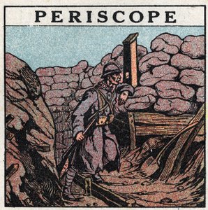 Işık yansıması: Birinci Dünya Savaşı sırasında (1914-1918) bir Tüylü tarafından bir siperde kullanılan periskop. 1925