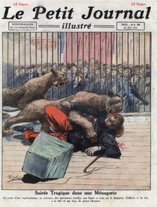 Çeşitli: Bir hayvanat bahçesindeki bir gösteri sırasında bir kaza, bir dişi aslan terbiyeciyi ciddi şekilde yaralar. 15/05/1921 Koleksiyon privee