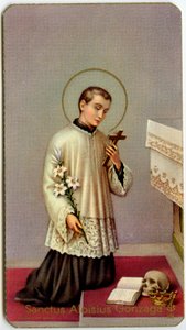 Dindar görüntü: Aloysius Gonzaga haça tapıyor (baskı) by Anonymous Anonymous