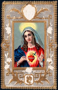 Dindar görüntü: “” Acının Bakiresi””” Mater dolorosa. Dentelee kartı. 20. yüzyılın özel koleksiyonunun kromolitografi başlangıcı by Anonymous Anonymous