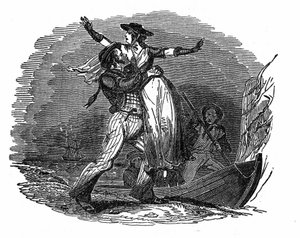 Korsan Charles Gibbs, Hollandalı bir kızı gemisinden alır (19. yüzyılın başlarında). “Korsan kendi kitabı” 1837 gravürü. by Anonymous Anonymous