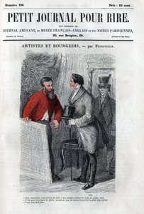 İkinci İmparatorluk döneminde siyasi ve sosyal karikatür. “” Sanatçı ve burjuva””: burjuva sanatının amatörleri (mecene) arasındaki konuşma. “” Petity Journal pour rire” deki gravür by Anonymous Anonymous