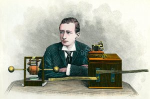 Guglielmo Marconi (1874-1937), İtalyan fizikçi, telgrafın mucidi portresi. 1900 civarında gravür Özel koleksiyon by Anonymous Anonymous