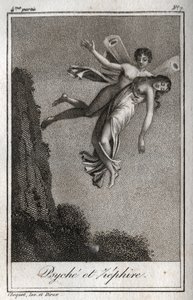 Zephyr tarafından taşınan Psyche. Charles Albert Demoustier (1760-1801) tarafından "Lettres a Emilie sur la mitolojisinde" 1819