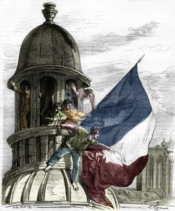 1830 Devrimi: Belediye binasındaki üç renkli bayrak. by Anonymous Anonymous