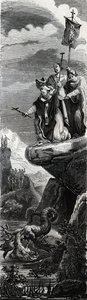 Aziz Cephesi (Perigord'un ilk müjdecisi) (3. yüzyıl) Dordogne'da ejderhayı çökertiyor - “” Azizlerin Yaşamları””nda 1846 gravürü. Özel koleksiyon. by Anonymous Anonymous