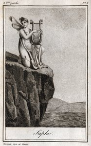 Sappho (veya Sappho, MÖ 7. yy), Antik Çağın Yunan şairi. Charles Albert Demoustier (1760-1801) tarafından "Emilie
