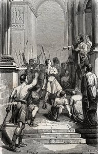 Toulouse'lu Saturnin (Saint Sernin, Toulouse'un ilk Hıristiyan arifesi) (3. yüzyıl) Toulouse'un başkentinde durdu - “Lives des Saints”deki 1846 gravürü. Özel koleksiyon. by Anonymous Anonymous