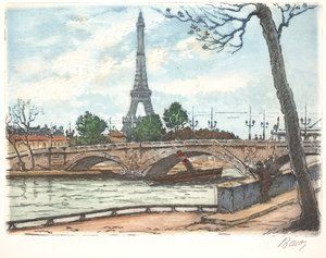 Seine Nehri ve Eyfel Kulesi (gravür) by Anonymous Anonymous
