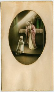 Eucharist, Komünyon, Sunak Ayini: İsa'nın önünde bir çocuk (gravür) by Anonymous Anonymous