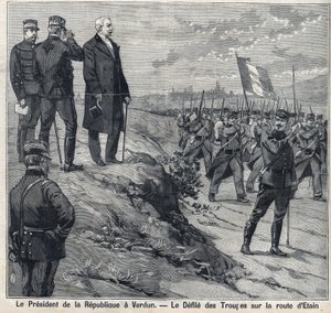 Cumhurbaşkanı Felix Faure (1841-1899) Etin yolunun askeri okulunun kirlettiği Verdun
