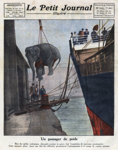 Savaştan sonra insanların bir hayvanat bahçesi tarafından edinilen bir filin tekneyle gelişi. 20/11/1921 tarihli “Le petit dergi şanlı”dan alınan resim. Özel koleksiyon by Anonymous Anonymous