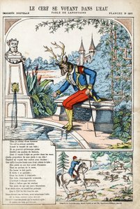 Kendini suda gören geyikler. Jean de LA FONTAINE (Lafontaine) (1621-1695) tarafından Les Fables için anonim illüstrasyon. 1880 dolaylarında Pont-a-Mousson