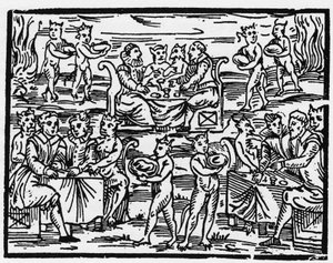 Şabat Günü cadıların yemeği - “Compendium Maleficarum”, cadıları, onların kötülüklerini ve onların sortilerini anlatır Francesco Maria Guazzo veya Guaccio veya Guaccius (15?? -16??) 1608 Özel Koleksiyon by Anonymous Anonymous