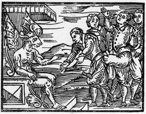 Büyücüler şeytana saygılarını sunarlar - “Compendium Maleficarum”, cadılar, onların kötülükleri ve onların sortileri hakkında fırsatlar, Francesco Maria Guazzo veya Guaccio veya Guaccius (15??? -16??) 1608 Özel Koleksiyon by Anonymous Anonymous