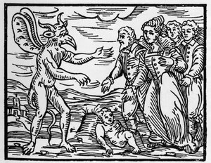 Bir çocuğu şeytana sunan büyücüler - “” Compendium Maleficarum””, cadılar, onların kötülükleri ve onların sortileri hakkında, Francesco Maria Guazzo veya Guaccio veya Guaccius (15?? -16??) 1608 Özel Koleksiyon by Anonymous Anonymous