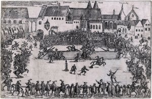 Henry I the Fowler zamanındaki turnuva (938) (Henri I de Saxe ou de Germanie, dit Henri l'Oiseleur, 876-936) - Anonim - yaklaşık. 1575 - Bakır gravür - 24.6x37.6 - Özel Koleksiyon by Anonymous Anonymous