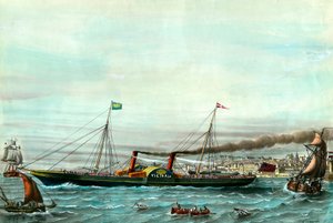 Boulogne sur mer ve Folkestone arasında hizmet veren bir tekerlek la Victoria”” gemisi 19. yüzyıla ait gravür. Özel koleksiyon by Anonymous Anonymous