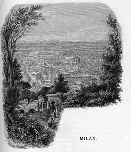 Milano (Milano), İtalya şehrinin görünümü. Armengaud tarafından “” les galeries de l