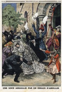 Düğüne bir arı sürüsü saldırdı. Gravür, 28/07/1912 tarihli “Le Petite Journal””. Özel koleksiyon. by Anonymous Anonymous