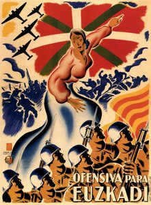 İspanya İç Savaşı - Biscay Seferi (Biscay Taarruzu) Ofensiva Para Euzkadi (Bask Ülkesi Taarruzu) - Anonim - 1937 - Renkli litografi - 140x100 - Özel Koleksiyon by Anonymous Anonymous