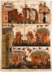 Novgorodianlar ve Suzdalians arasındaki savaş, 15. yüzyılın ortalarında. by Anonymous Russian icon painter